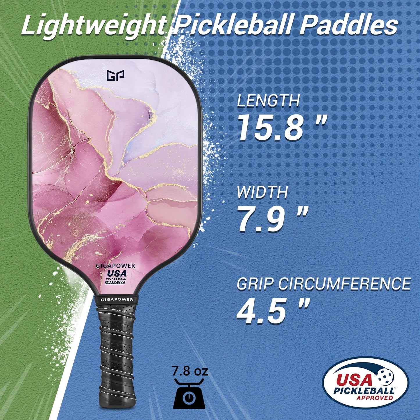 USAPA Approved Pickleball Paddle Set – Carbon Fiber Paddles with Honeycomb Core | 2 Lightweight Paddles, 4 Pickleballs (Indoor & Outdoor), Carry Bag | For All Ages & Skill Levels | Glitter Marble Design