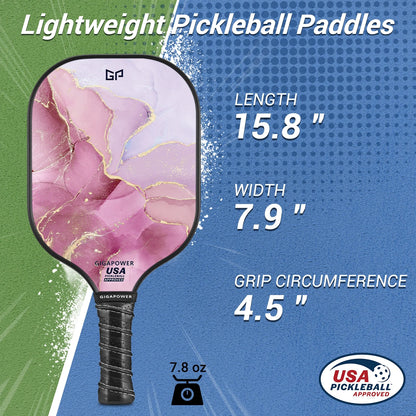 USAPA Approved Pickleball Paddle Set – Carbon Fiber Paddles with Honeycomb Core | 2 Lightweight Paddles, 4 Pickleballs (Indoor & Outdoor), Carry Bag | For All Ages & Skill Levels | Glitter Marble Design
