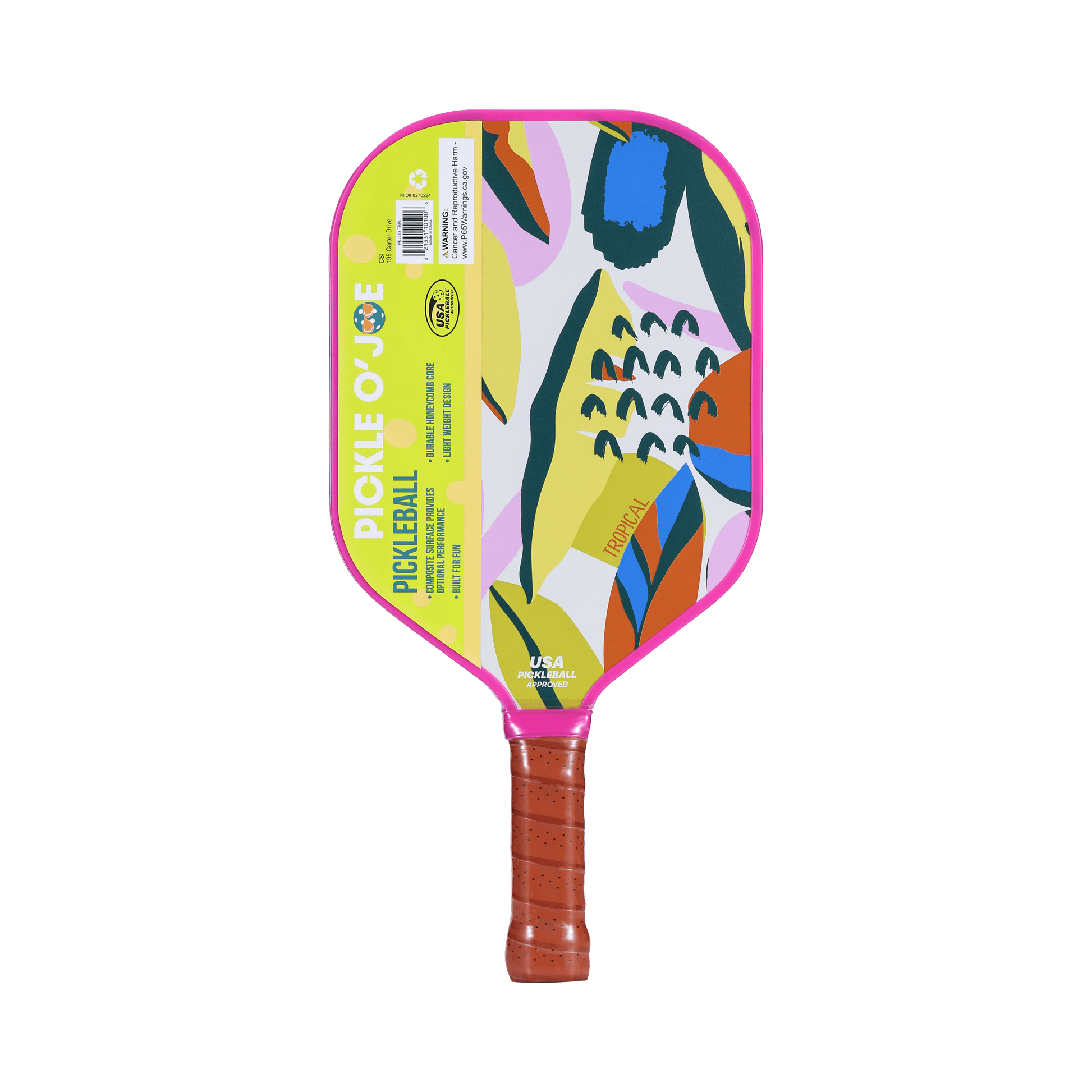 USAPA-Approved Pickleball Paddle – Lightweight Fiberglass Composite with Comfort Grip | Tropical Design for All Skill Levels