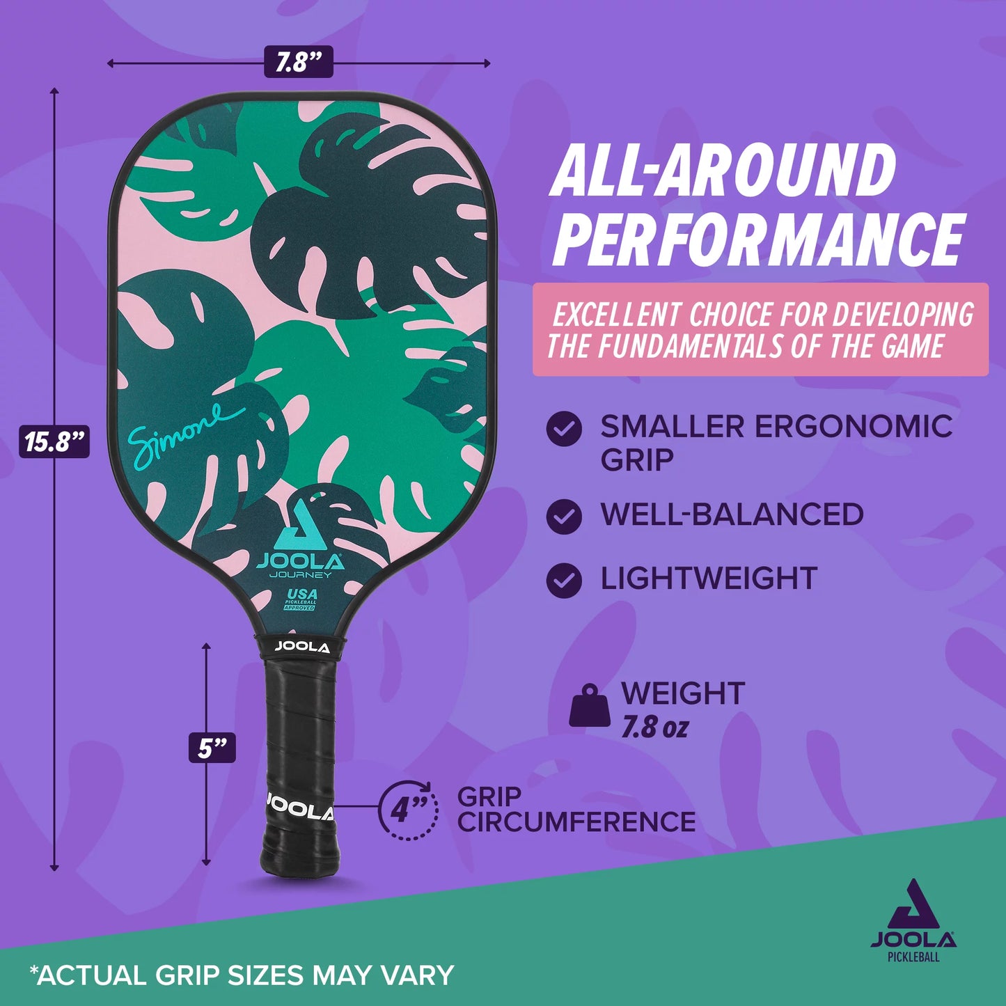 JOOLA Journey Pickleball Paddle – Lightweight Fiberglass Pickleball Racket with Polymer Honeycomb Core | Control & Power Paddle for Beginners and Intermediate Players | Green | Ben Johns Series