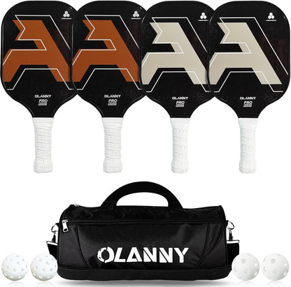 Graphite Pickleball Paddles Set- Premium Rackets Fiber Face & Polymer Honeycomb Core Pickleball Set Includes Pickleball Paddles + Pickleball Balls+ Replacement Soft Grip + 1 Bag