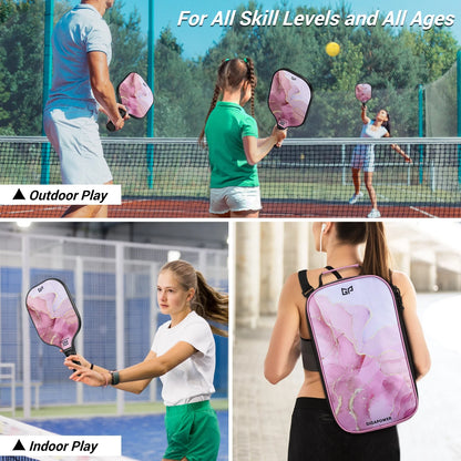 USAPA Approved Pickleball Paddle Set – Carbon Fiber Paddles with Honeycomb Core | 2 Lightweight Paddles, 4 Pickleballs (Indoor & Outdoor), Carry Bag | For All Ages & Skill Levels | Glitter Marble Design