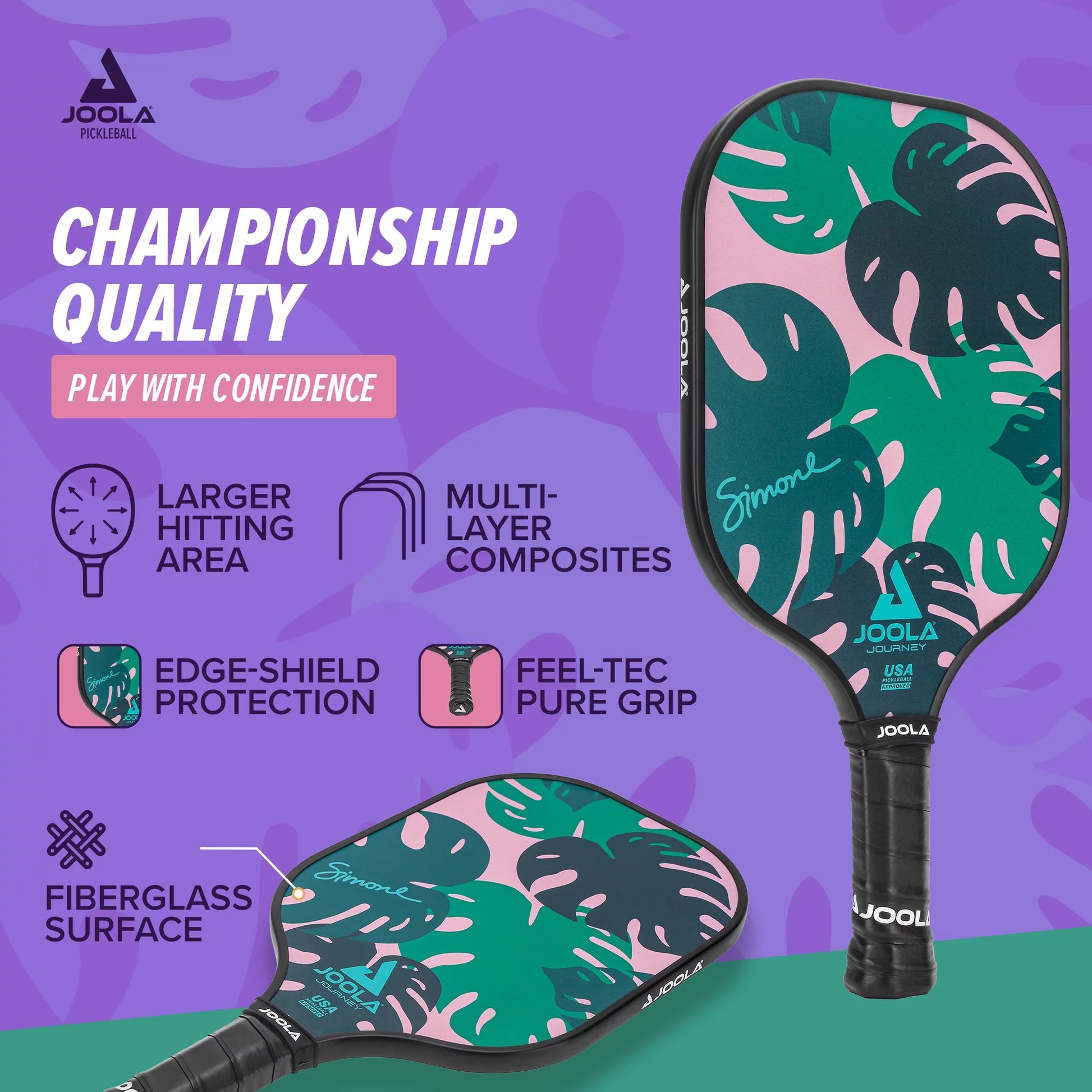 JOOLA Journey Pickleball Paddle – Lightweight Fiberglass Pickleball Racket with Polymer Honeycomb Core | Control & Power Paddle for Beginners and Intermediate Players | Green | Ben Johns Series